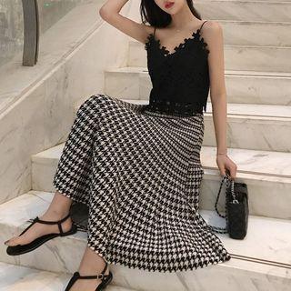 Set: Lace Camisole Top + Midi A-line Skirt