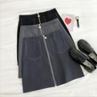 Plain High-waist Zipper A-line Skirt