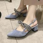 Pointy Gingham Bow Chunky Heel Sandals