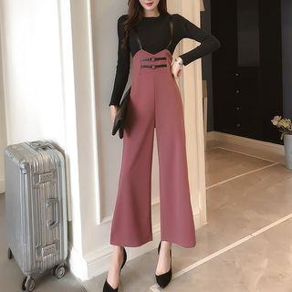Suspender Wide Leg Pants / Long-sleeve T-shirt / Set