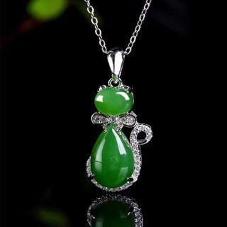 Rhinestone & Gemstone Cat Necklace 925 Silver - As Shown In Figure - One Size