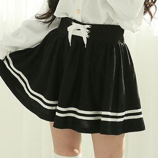 Lace-up Flared Miniskirt Black - One Size