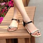 Faux-leather Beaded Flat Sandals