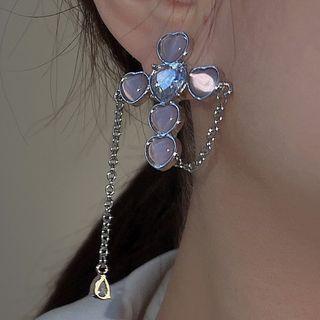 Cross Faux Cat Eye Stone Alloy Earring 1 Pair - Pink Cat Eye Stone - Silver - One Size