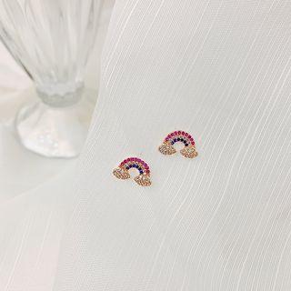 Rhinestone Rainbow Earring 1 Pair - Pink & White - One Size