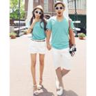 Short-sleeve V-neck Couple T-shirt