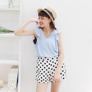 Frilled Trim V-neck Chiffon Top