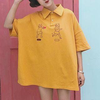 Cat Print 3/4 Sleeve Shirt
