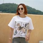 Scarf-printed Round-neck T-shirt