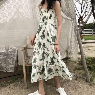 Plain Cardigan / Flower Print Midi Sundress