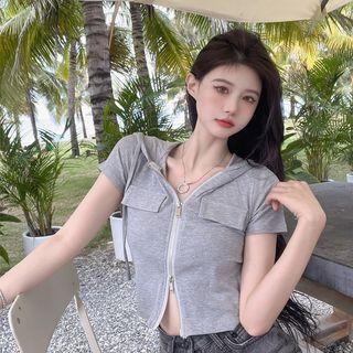 Short-sleeve Hood Zip T-shirt