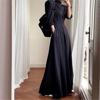 Puff-sleeve Striped Jumpsuit