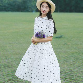 Patterned Stand-collar Dress