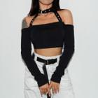 Long-sleeve Cold Shoulder Cropped Top