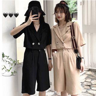 Set: Short-sleeve Crop Blazer + Shorts