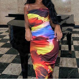 Spaghetti Strap Cowl Neck Midi Bodycon Dress