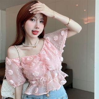Flower Off-shoulder Cropped Top