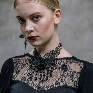 Flower Applique Jeweled Lace Choker