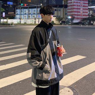 Two-tone Stand-collar Zip-up Jacket