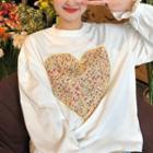 Bell-sleeve Heart Print T-shirt