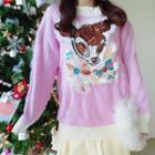 Contrast-trim Cartoon Sweater