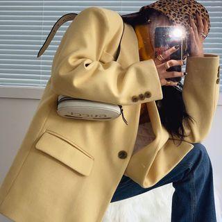 Lapelless Padded-shoulder Longline Blazer