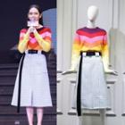 Set: Color-block Sweater + Check Skirt