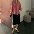 Long-sleeve Plain Shirt / Midi A-line Skirt