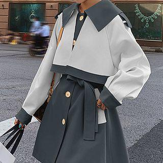 Mock Two-piece Single-breasted Long Trench Jacket