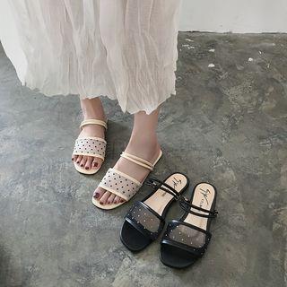 Polka Dot Mesh Strap Flat Sandals