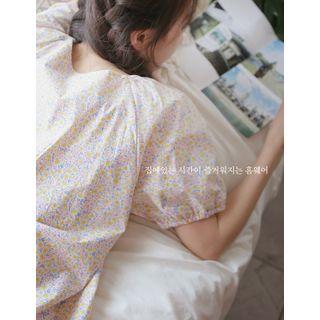 Puff-sleeve Floral Print Shirtdress Floral - One Size