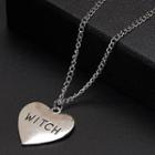 Lettering Heart Pendant Alloy Necklace Silver - One Size