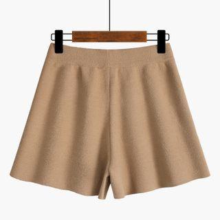 Plain Knit Wide-leg Shorts