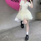 Short-sleeve Collar Applique Mini A-line Dress