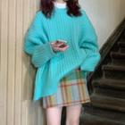 Crew Neck Sweater / Mini Plaid A-line Skirt