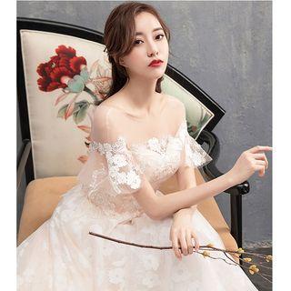 Embroidered Short-sleeve Wedding Dress