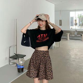 Crewneck Printed Letter Short-sleeve Top Black - One Size