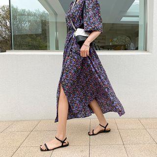 Wrap-front Cutout-detail Long Floral Dress