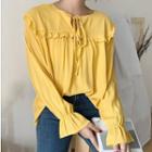 Frill Trim Plain Long Sleeve Blouse