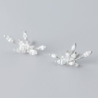 925 Sterling Silver Rhinestone Branches Earring 1 Pair - S925 Silver - Silver - One Size
