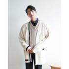 Contrast-trim Oversized Cable-knit Cardigan