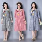3/4-sleeve Plaid A-line Midi Dress