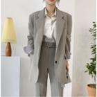 Plain Single-breasted Blazer / High-waist Wide-leg Pants