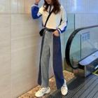 Cropped Buttoned Pullover / Corduroy Panel Wide-legs Pants