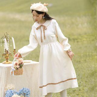Ribbon Accent Long-sleeve Tie-waist Dress