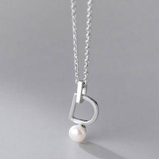 Letter D Faux Pearl Pendant Sterling Silver Necklace S925 Silver - Necklace - Silver - One Size