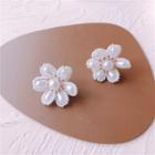 Floral Ear Stud 1 Pair - White & Gold - One Size