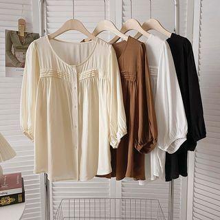 3/4-sleeve Round Neck Plain Top