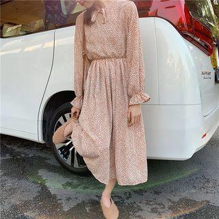 Long-sleeve Drawstring Floral Dress