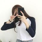 Color-block Round-neck Cropped Long-sleeve Top